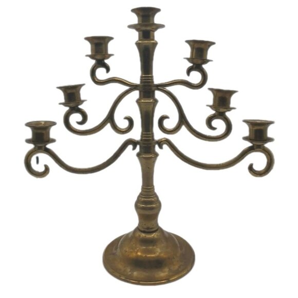 Vintage Large 16" X 16" Solid Brass Menorah Candelabra 7 Arm Candle Holder MCM - Picture 4 of 10